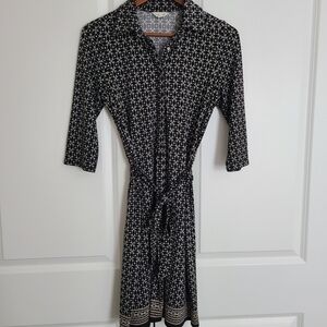 Max Studio Geometric Dress 3/4 Sleeve Belt Waist Size S